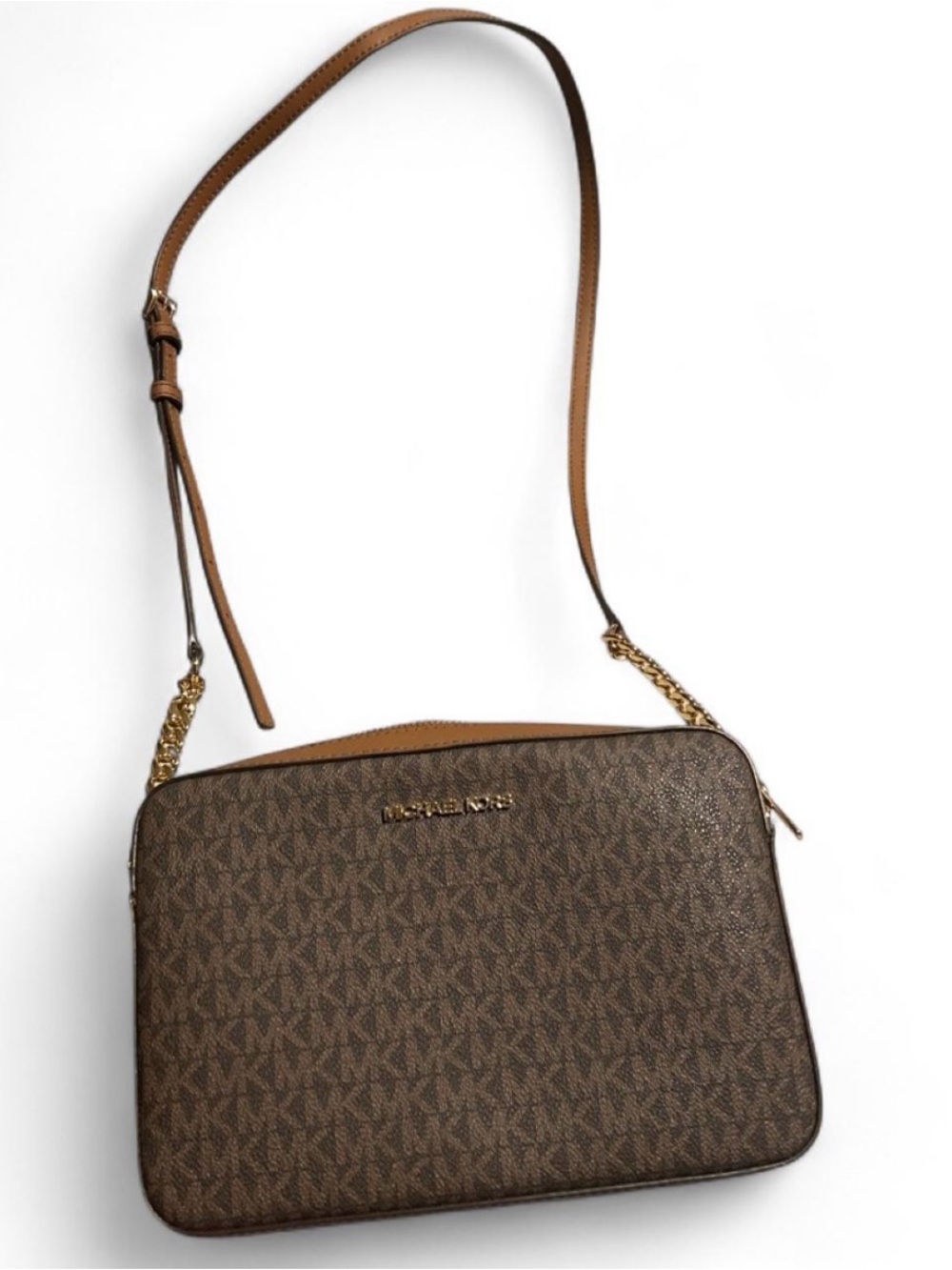 Michael Kors Brown Monogram Crossbody with Gold Hardware